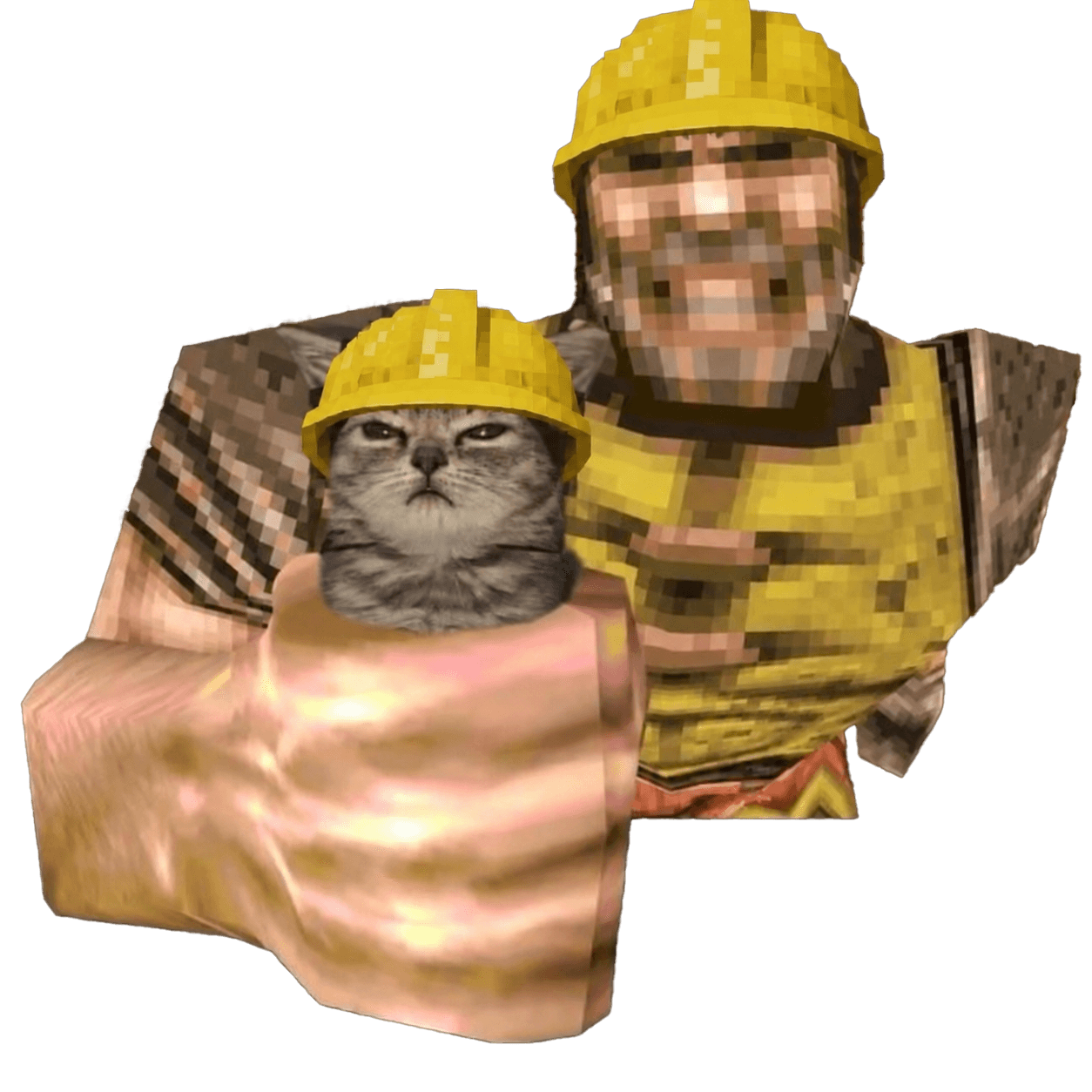 A miner in a yellow hardhat holding HARDCAT in his hand